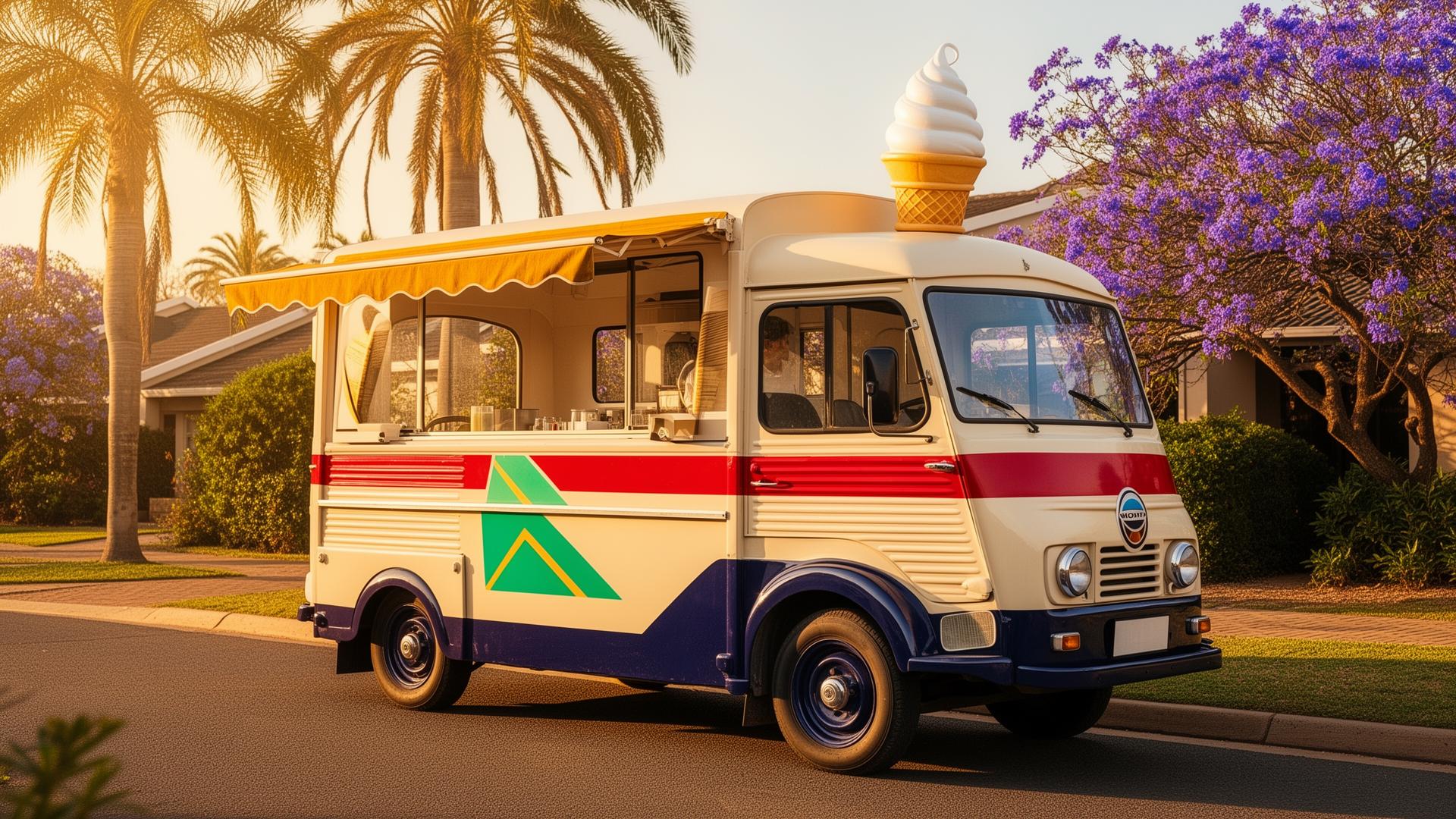 Vintage ice cream truck on a sunny street
